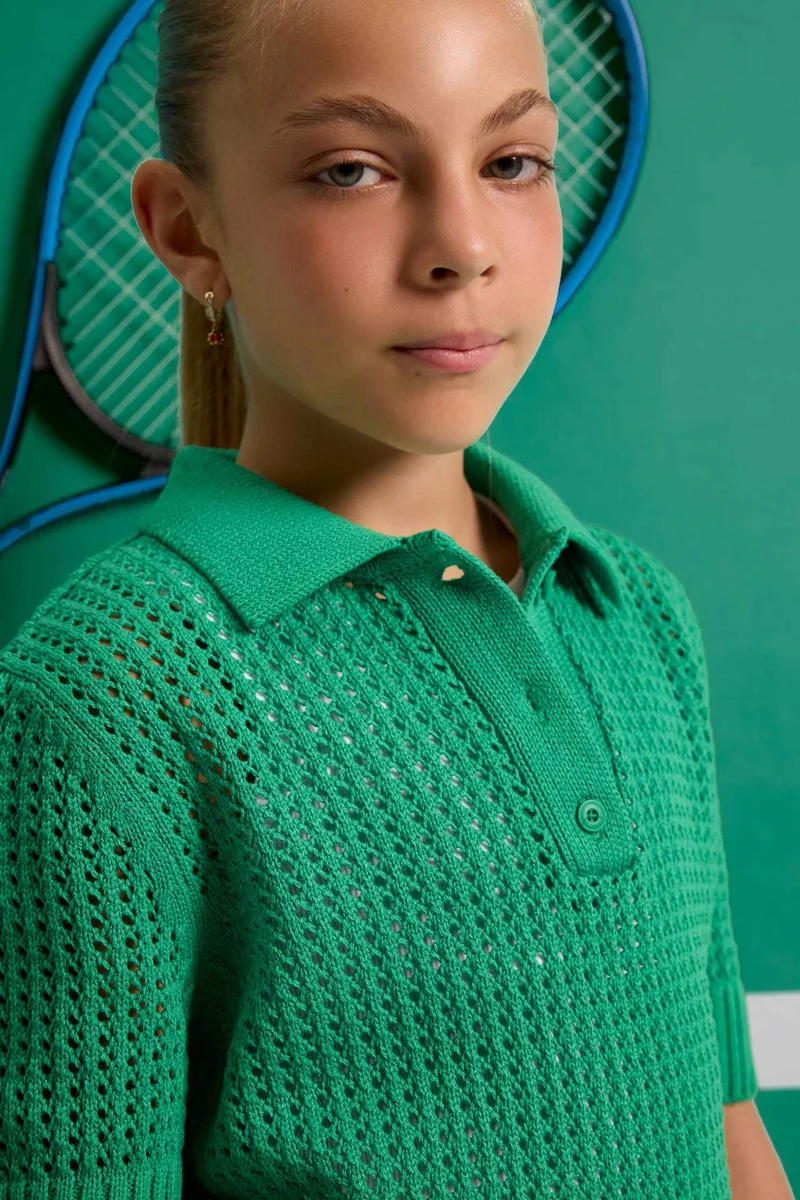DeFacto Girl Cropped Fit Polo Neck Pullover
