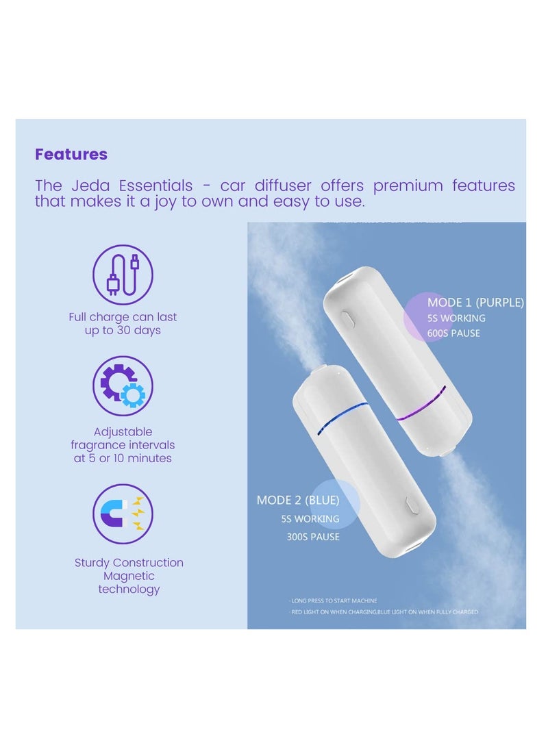 Oil Car Air Freshener Ultrasonic Diffuser With 6 Pre-Filled Aroma Pods, USB Rechargeable Battery Can Last Up-To 30 Days With Adjustable Scent Level, Auto ON/OFF, Cool Car Accessories Air Vent Clip