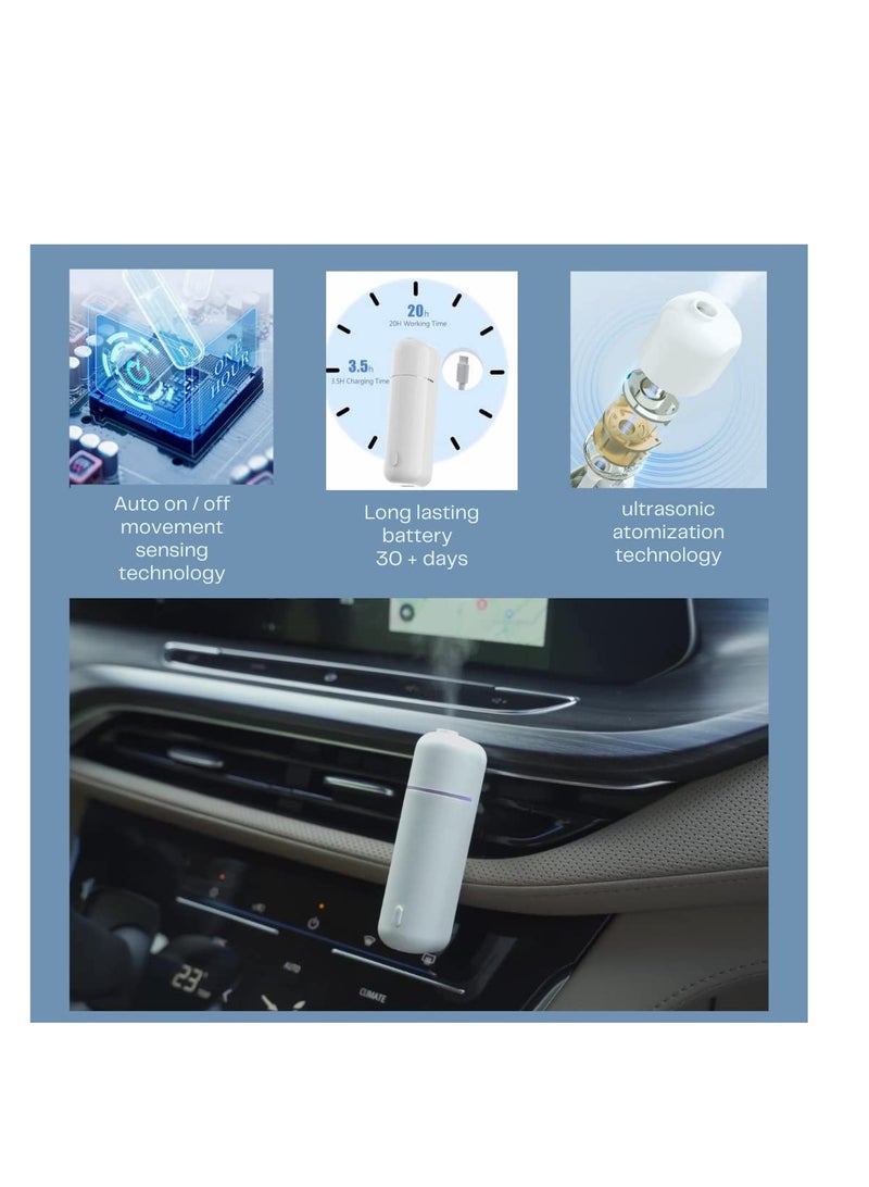 Oil Car Air Freshener Ultrasonic Diffuser With 6 Pre-Filled Aroma Pods, USB Rechargeable Battery Can Last Up-To 30 Days With Adjustable Scent Level, Auto ON/OFF, Cool Car Accessories Air Vent Clip