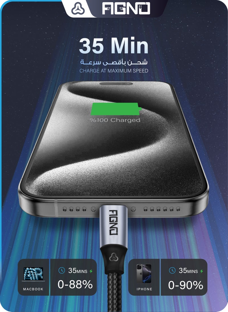 AGNO Bundle 5 X USB type C To type-C Fabric 240W Super Fast Charging Cable 2M For iPhone 16/15, iPad, Laptop, MacBook, Samsung, Huawei, Xiaomi - Image 4