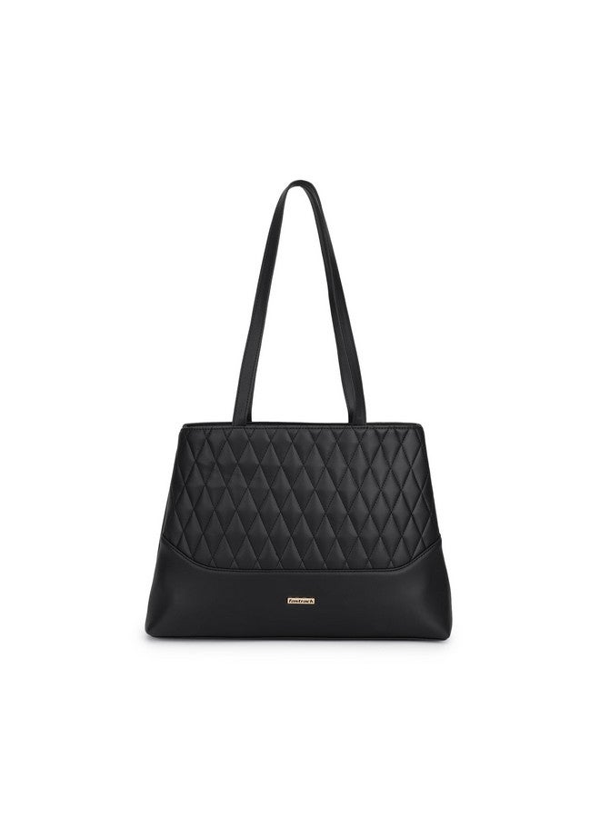 Fastrack Quilted Premium Pu Leather Tote Bag For Womens, Ladies And Girls | Classic And Stylish Tote Bag, Black - Image 1