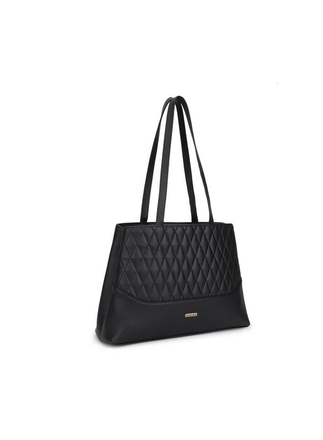 Fastrack Quilted Premium Pu Leather Tote Bag For Womens, Ladies And Girls | Classic And Stylish Tote Bag, Black - Image 3