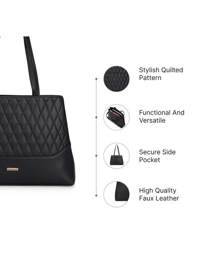 Fastrack Quilted Premium Pu Leather Tote Bag For Womens, Ladies And Girls | Classic And Stylish Tote Bag, Black - Image 5