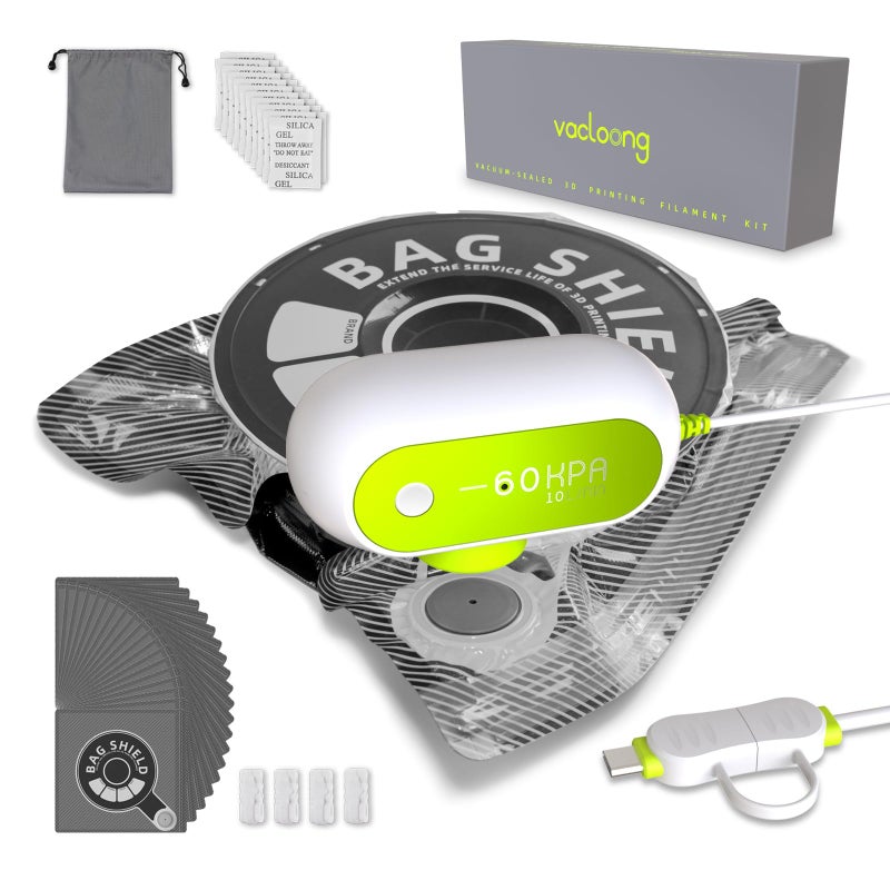 Vacloong Vacuum-Sealed 3D Printing Filament Kit, 20 Packs Lightproof Storage Bags with Vacuum Pump, Moisture-Proof Bags, Sorting & Storage of PA/DP/PC/PLA/ABS/TPU/ASA/PETG with Desiccant - Image 1