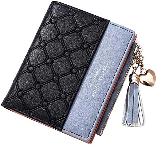 Valentoria Womens Small Wallet Mini Purse Bifold Slim Card Case Holder Zipper Coin Pocket Girls Cute Tassels & Love Wallets - Image 1