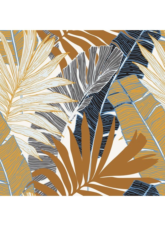 Wallercity Tropical Botanical Leaf Wallpaper Brown Plant Floral Wallpapers for Living Room Bedroom Peel and Stick Wallpaper 17.5" x78.7" Blue Gray Leaves Contact Paper Self Adhesive Vinyl Wallpaper - Image 1