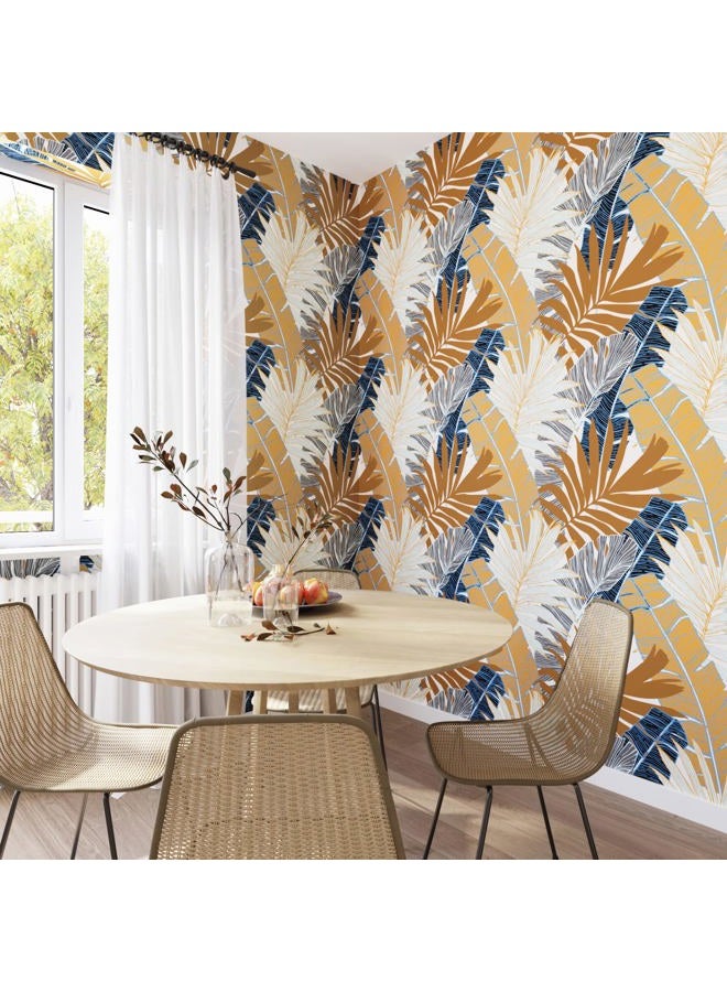 Wallercity Tropical Botanical Leaf Wallpaper Brown Plant Floral Wallpapers for Living Room Bedroom Peel and Stick Wallpaper 17.5" x78.7" Blue Gray Leaves Contact Paper Self Adhesive Vinyl Wallpaper - Image 4