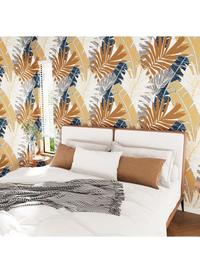Wallercity Tropical Botanical Leaf Wallpaper Brown Plant Floral Wallpapers for Living Room Bedroom Peel and Stick Wallpaper 17.5" x78.7" Blue Gray Leaves Contact Paper Self Adhesive Vinyl Wallpaper - Image 3