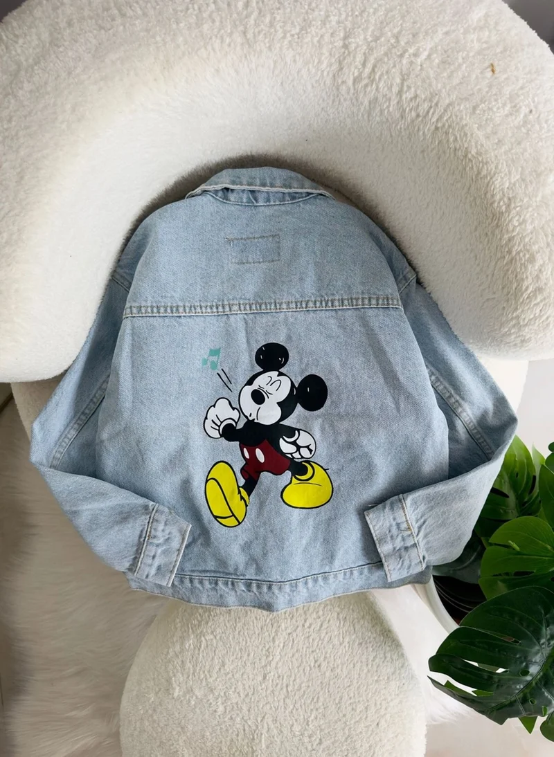 Miniğimin Cicileri My Little Ones Mcky Note Printed Boy's Denim Jacket - Ice Blue