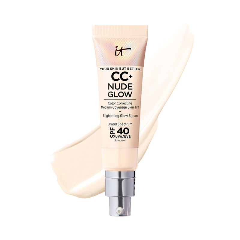 IT Cosmetics CC Nude Glow Fair  Lightweight Foundation  Brightening Glow Serum with SPF 40 Medium Coverage With Niacinamide  Hyaluronic Acid For All Skin Types 108 fl oz