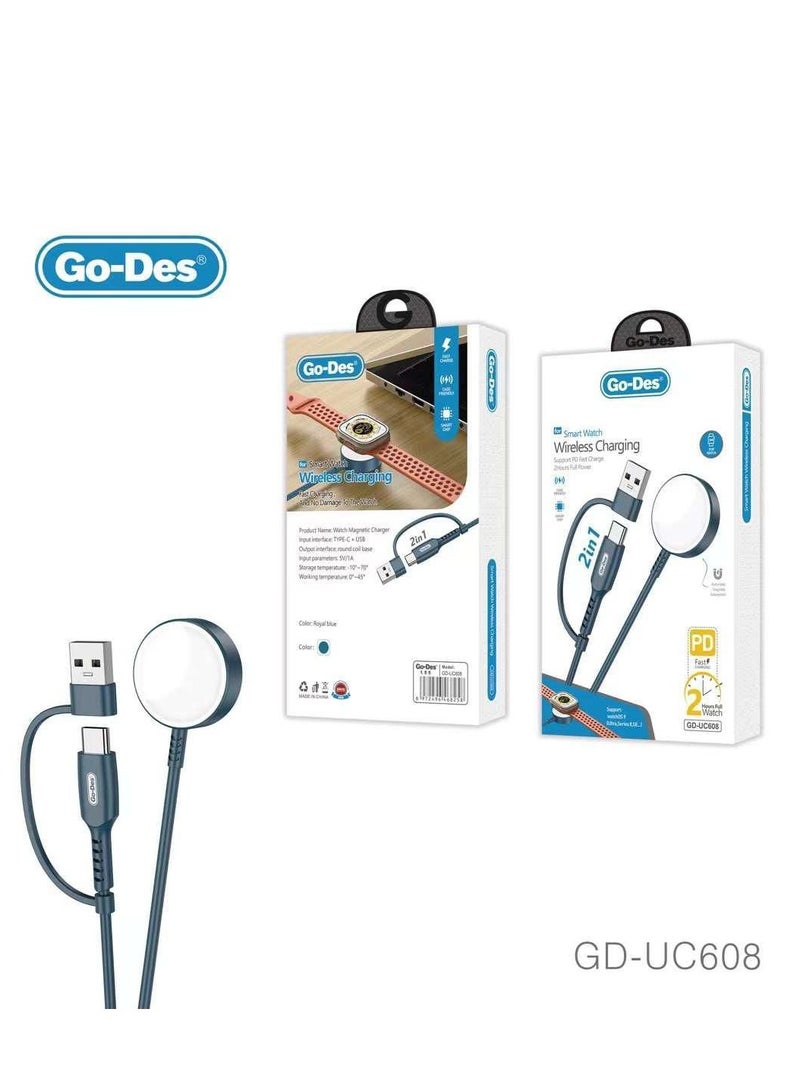 GO-DES Go Des GD-UC608 Apple Watch Series Smart Watch Wireless 2 in 1 PD - USB Fast Charging Cable - Image 1