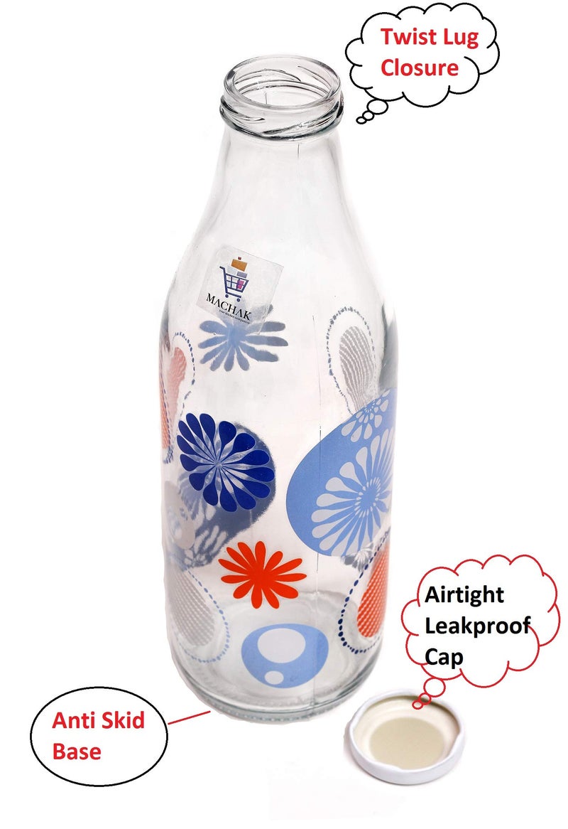 Machak Decal Glass Water Bottle For Fridge 1 litre, Assorted (4) - Image 3