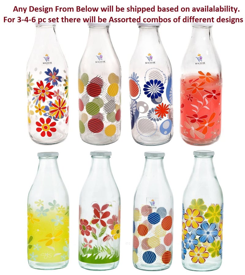 Machak Decal Glass Water Bottle For Fridge 1 litre, Assorted (4) - Image 4