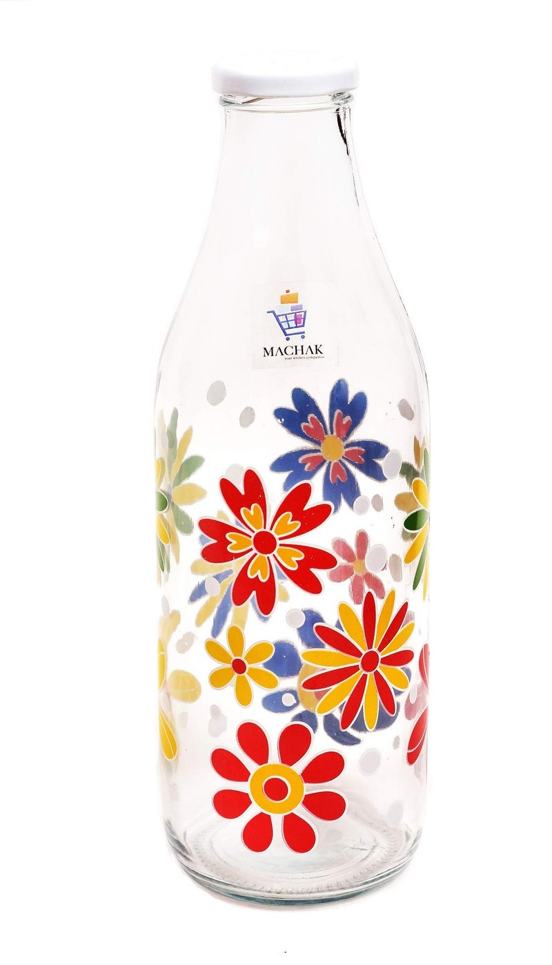 Machak Decal Glass Water Bottle For Fridge 1 litre, Assorted (4) - Image 5