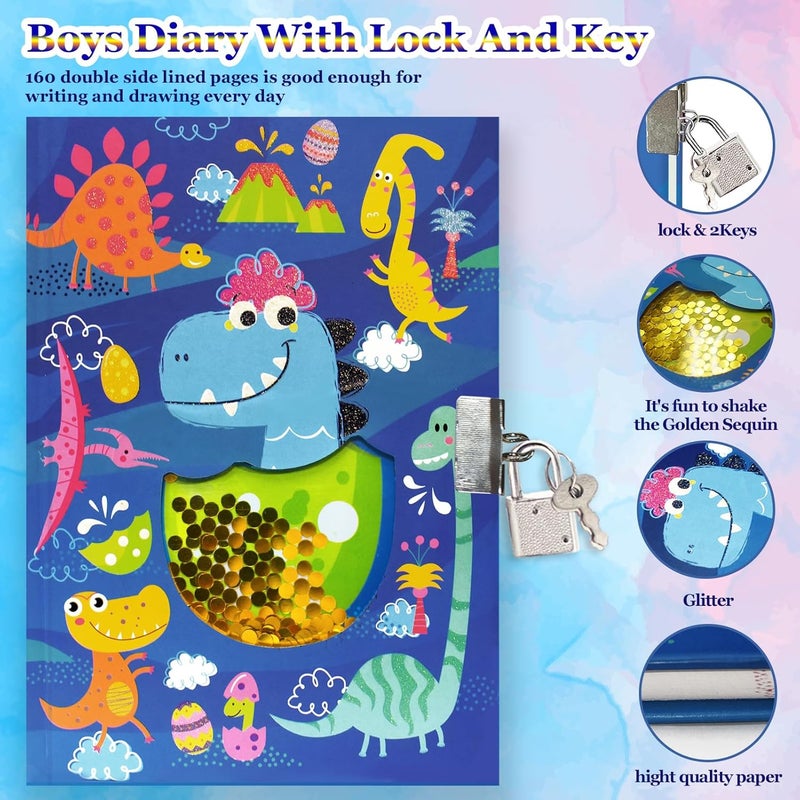 GINMLYDA Boys Diary with Lock for Kids, Dinosaur Diaries 7.1x5.3 160 Pages Boy Journal Secret Cute Notebook with Lock and Key for Little Kid Writing Drawing Gift for Pre school Age 6,8,12 - Image 3