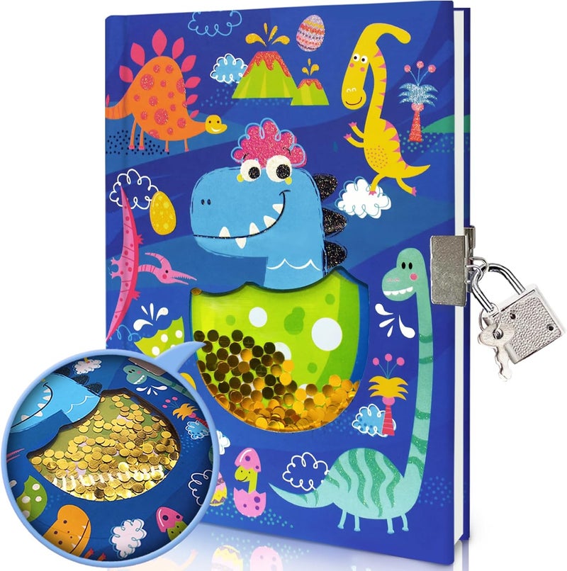 GINMLYDA Boys Diary with Lock for Kids, Dinosaur Diaries 7.1x5.3 160 Pages Boy Journal Secret Cute Notebook with Lock and Key for Little Kid Writing Drawing Gift for Pre school Age 6,8,12 - Image 1
