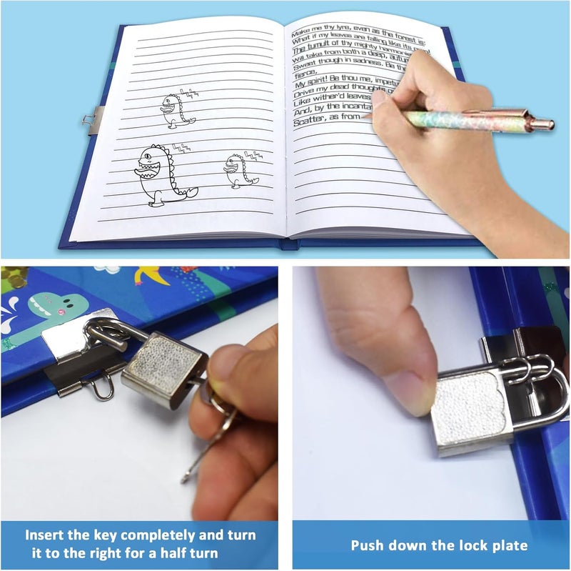 GINMLYDA Boys Diary with Lock for Kids, Dinosaur Diaries 7.1x5.3 160 Pages Boy Journal Secret Cute Notebook with Lock and Key for Little Kid Writing Drawing Gift for Pre school Age 6,8,12 - Image 4