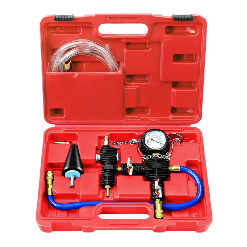 JIFETOR Cooling System Vacuum Purge Radiator Coolant Refill Tool Kit Universal Automotive Water Tank Pneumatic Vacuum Antifreeze Change Filler Set with Adapter Case Hose for Car Van SUV Truck