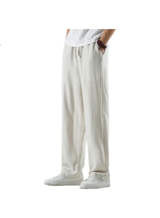ROMON Men'S Linen Pants Summer Thin Cotton Linen Straight Casual Pants Loose Wide Leg Pants White Xl - Image 3