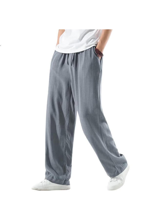 ROMON Men'S Linen Pants Summer Thin Cotton Linen Straight Casual Pants Loose Wide Leg Pants White Xl - Image 1