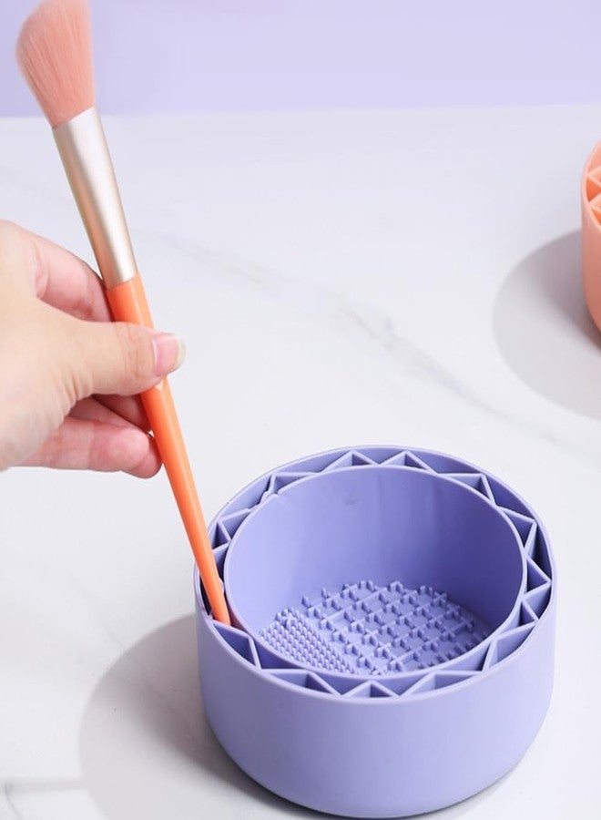 MERISH Makeup Brush Cleaner, Sillicon Brushes Cleaning Mat Brush Holder Bowl Prtable Cleaning Tool (Purple) - Image 3