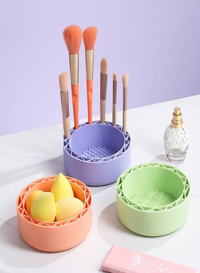 MERISH Makeup Brush Cleaner, Sillicon Brushes Cleaning Mat Brush Holder Bowl Prtable Cleaning Tool (Purple) - Image 2
