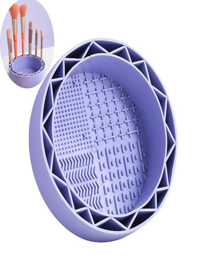 MERISH Makeup Brush Cleaner, Sillicon Brushes Cleaning Mat Brush Holder Bowl Prtable Cleaning Tool (Purple) - Image 1