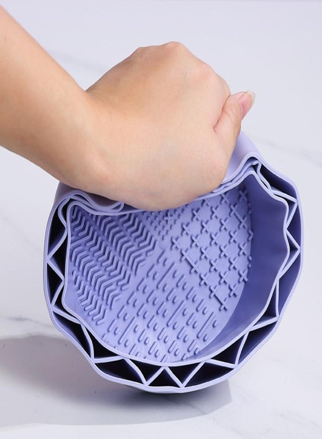 MERISH Makeup Brush Cleaner, Sillicon Brushes Cleaning Mat Brush Holder Bowl Prtable Cleaning Tool (Purple) - Image 5
