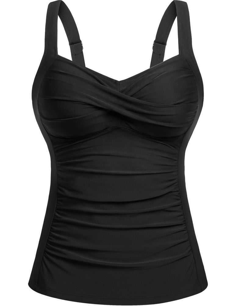 Daci Black Underwire Tankini Tops for Women - Tummy Control Swim Top Only 2025 Twist Front Bathing Suit Top No Bottom L - Image 1