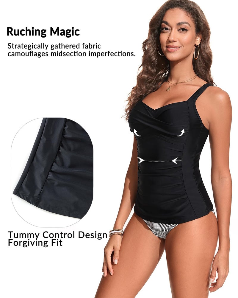 Daci Black Underwire Tankini Tops for Women - Tummy Control Swim Top Only 2025 Twist Front Bathing Suit Top No Bottom L - Image 5
