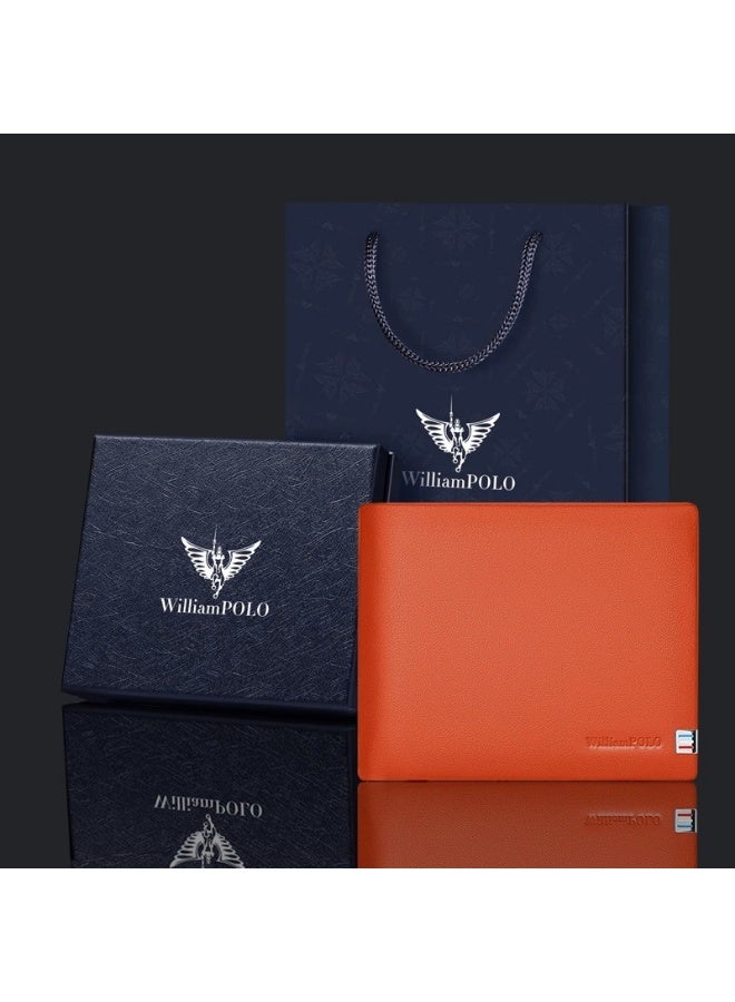 ويليامبولو WilliamPOLO الرجال الجلد الأصلي الأفقي محفظة قصيرة بسيطة فاخرة محفظة الشباب هدية لصديق - Image 3
