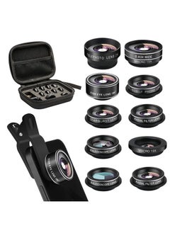 Cell Phone Camera Lens Kit,11 in 1 Super Wide Angle+ Macro+ Fisheye Lens +Telephoto+ CPL+3/6 Kaleidoscope+Starburst/Radial/Soft/Flow Filter Lens Compatible for iPhone X/8/7/6s/6 Plus, Samsung,Android