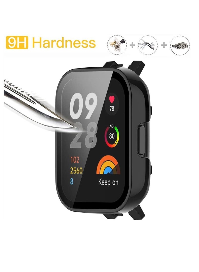 KASTWAVE 2 Pcs Case With Tempered Glass Screen Protector Compatible for Xiaomi Redmi Watch 3, 9H Hardness All-round Protective Cover Ultra-thin Protective PC Case Cover, Green and Black  - Image 4
