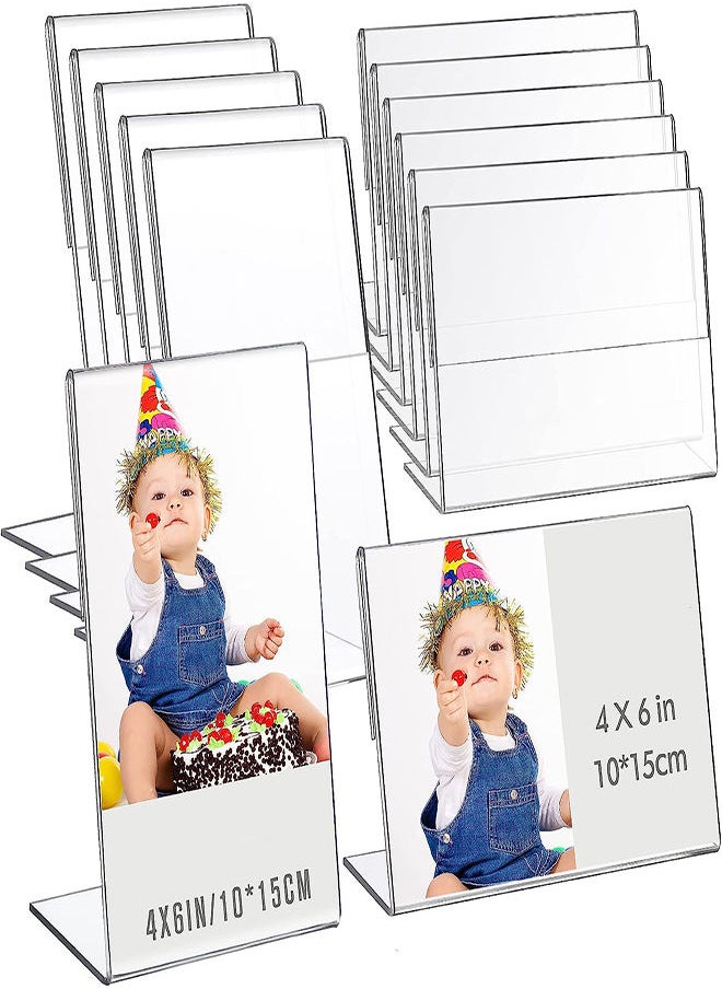 SYOSI - Acrylic Photo Frames, 12Pcs Photo Acrylic Sign Holder, Clear Flyer Display Stand Slant Back Picture for Home Office Restaurant Desk Photo Display, 4x6"/6x4" Desktop Photo Picture Menu Document - Image 1