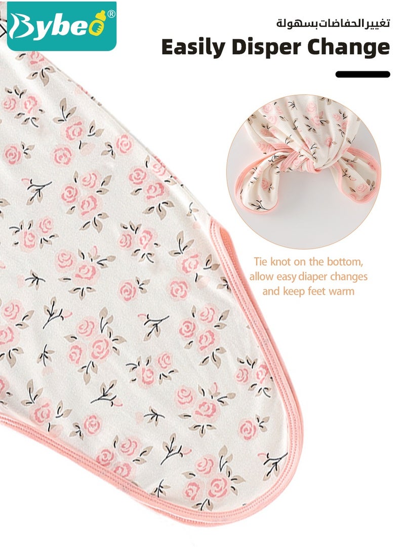 Bybeo 2PCS Newborn Knotted Gown with Hat Set, Newborn Nightgowns, Baby Swaddle Blanket, Newborn Wrap Cap Set, Infant Adjustable Sleep Sack, 100% Cotton Breathable and Skin-Friendly for 0-4 Months  - Image 3