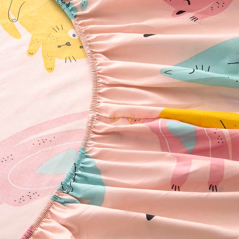 KWLOVER 2PC Soft Bed Fitted Sheet and Pillowcases Set,Cute Cats Printed Bed Sheets for Kids Boys Girls Twin Size Bed (Pink Cats, Twin) - Image 3