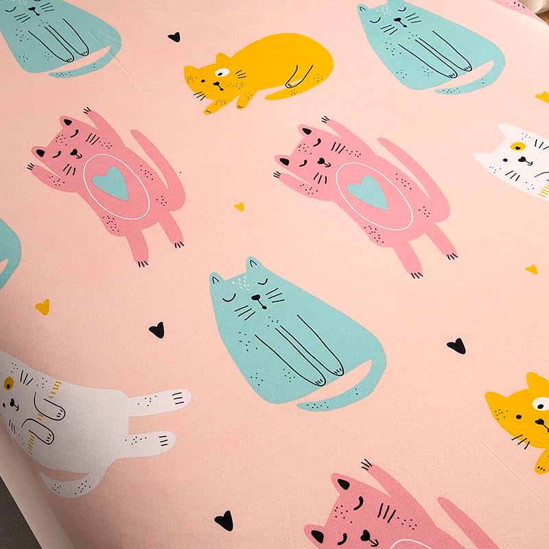 KWLOVER 2PC Soft Bed Fitted Sheet and Pillowcases Set,Cute Cats Printed Bed Sheets for Kids Boys Girls Twin Size Bed (Pink Cats, Twin) - Image 4