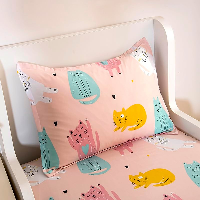 KWLOVER 2PC Soft Bed Fitted Sheet and Pillowcases Set,Cute Cats Printed Bed Sheets for Kids Boys Girls Twin Size Bed (Pink Cats, Twin) - Image 2