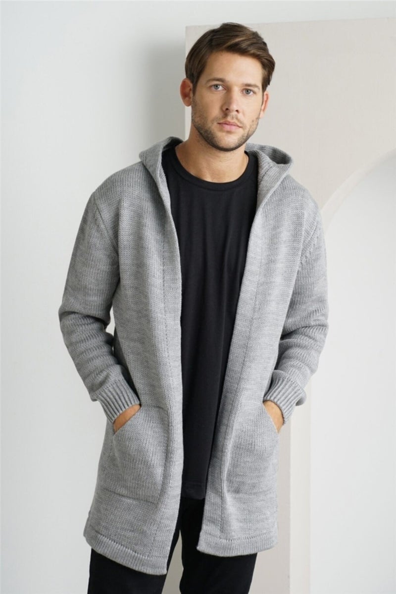 Tarz Cool Style Cool Men's Gray Patterned Knitwear Cardigan  - Image 1