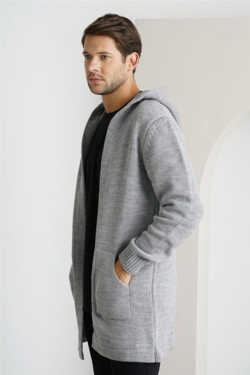 Tarz Cool Style Cool Men's Gray Patterned Knitwear Cardigan  - Image 2