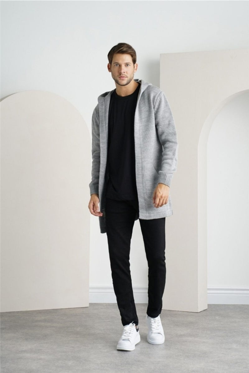 Tarz Cool Style Cool Men's Gray Patterned Knitwear Cardigan  - Image 4