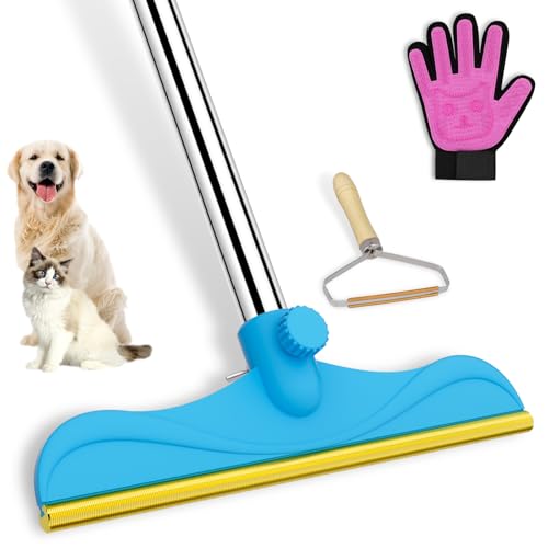 Eaersan 3 in 1 Carpet Rake Kit for Pet Hair Removal Tool 45 Adjustable Long Handle Pet Hair Remover Reusable Carpet Scraper Dog Cat Deep Hair Cleaner Remover Tool for Rugs Mats Couch Furniture - Image 1