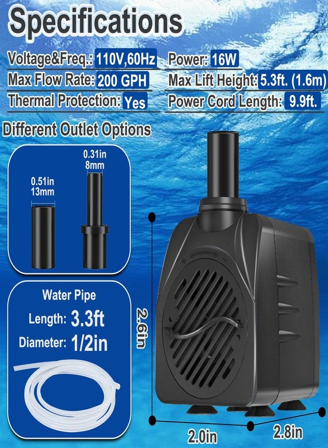 SongLong 200GPH(750L/H) 9.9ft Power Cord Submersible Pump, Water Fountain Pump with 5.3ft Lift for Ponds, Water Fountains, Aquariums & Hydroponics. - Image 5
