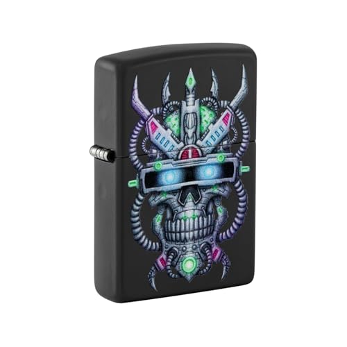 Zippo Cyber Skull Design Black Matte Pocket Lighter - Image 1