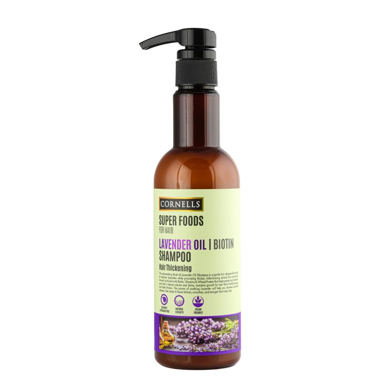 CORNELLS WELLNESS Cornells Super Foods For Hair Lavander Oil Biotin Shampoo 500ml | For Men & Women | Thickienng | Sulphate & Paraben Free | Hair Care - Image 1