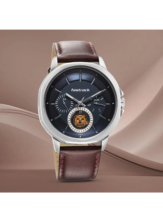 fastrack Men's Leather Analog Watch 3303SL01 - 45 mm