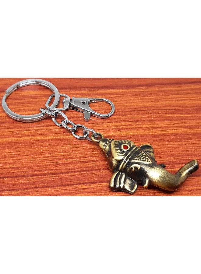Aura Set of 2 Goodluck Ekdanta Lambodhar Vighnaharta Siddhivinayak Ganesha Ganpati Bappa Keyring Keychain for Bike Car Home Office Keys Silver Metal Keychain - Image 3