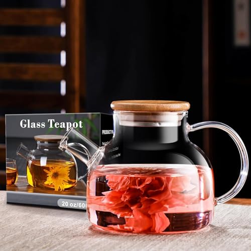GipiBox® 1000ml, Borosilicate Clear Tea Kettle with Bamboo Lid, Glass Tea Pot with Removable Filter Spout, Teapot Blooming and Loose Leaf Tea Maker Tea Brewer for Camping(1ltr) - Image 4