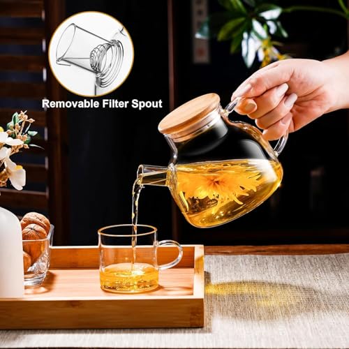 GipiBox® 1000ml, Borosilicate Clear Tea Kettle with Bamboo Lid, Glass Tea Pot with Removable Filter Spout, Teapot Blooming and Loose Leaf Tea Maker Tea Brewer for Camping(1ltr) - Image 3