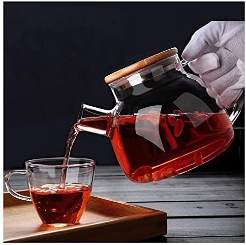 GipiBox® 1000ml, Borosilicate Clear Tea Kettle with Bamboo Lid, Glass Tea Pot with Removable Filter Spout, Teapot Blooming and Loose Leaf Tea Maker Tea Brewer for Camping(1ltr) - Image 2
